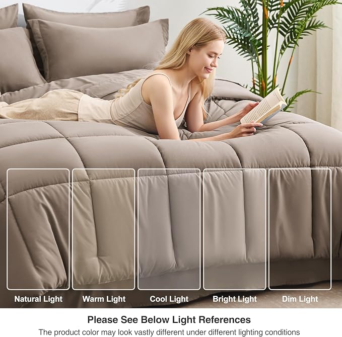 Love's cabin Twin Comforter Set Light Brown, 5 Pieces Twin Bed in a Bag - Image 7