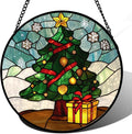 DASTOLL Stained Glass Window Hanging Green Christmas Tree Snowflake Large 15" by DASTOLL