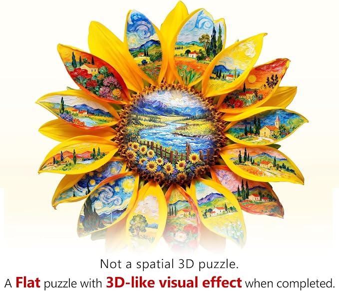 Sunflower Oil Painting Puzzles Adults Gifts Wooden 180 Pieces 11.4 * 11.1in - Image 9