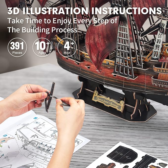 CubicFun 3D Puzzles for Adults Kids, Home Decor Cool Pirate Ship Arts & Crafts - Image 6