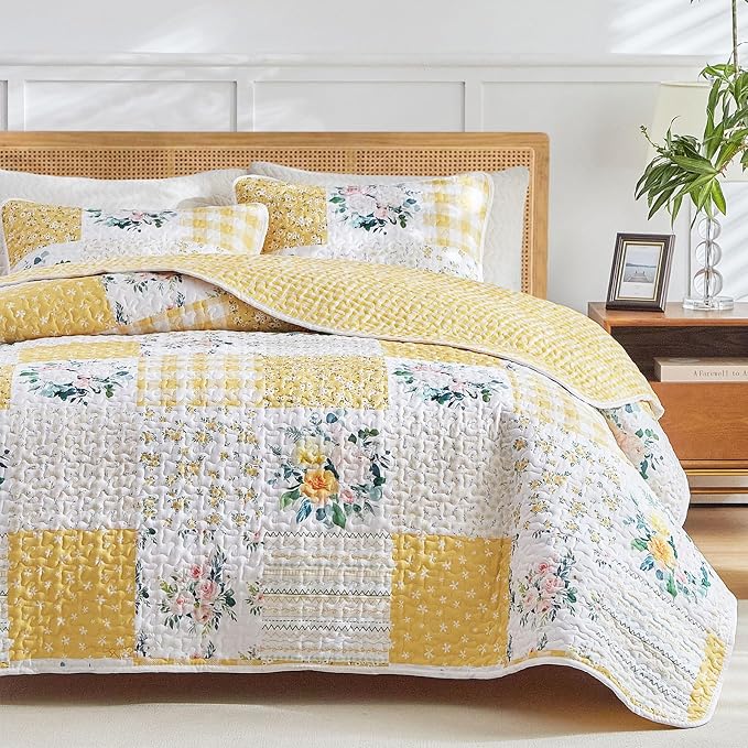 Joyreap 2 Pieces Floral Patchwork Quilt Set Twin, Soft n Cozy Microfiber Quilt - Image 3