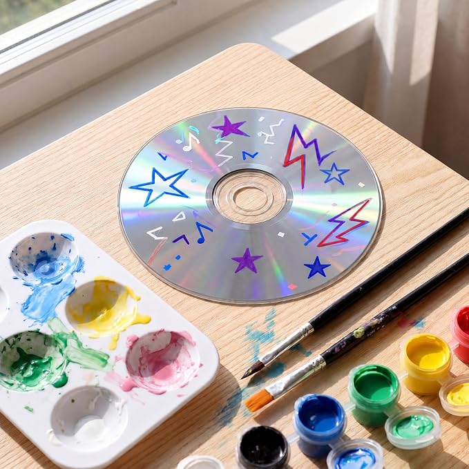 Sabary 29 Pcs DIY CD Painting Kit Painting Gift Includ 24 Pcs 4.72'' Blank Cds - Image 2