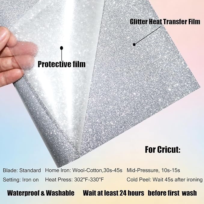 Silver Glitter Heat Transfer Vinyl Roll Silver Htv 12 Inch x 5 Feet Iron on - Image 3