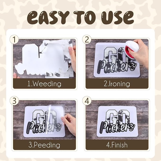Tintnut Black Cowhide Heat Transfer Vinyl, easy cut & weed, stretch washable - Image 3