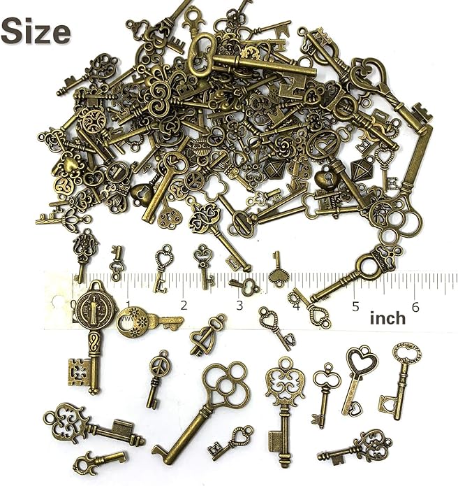 125 PCS Vintage Skeleton Key Set Charms, JIALEEY Mixed Antique Style Bronze - Image 6