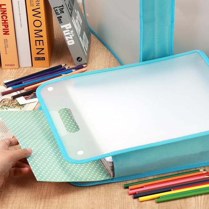 Caydo Scrapbook Paper Storage, 3 Pack Blue Expanding Paper Folio | Clear - Image 6
