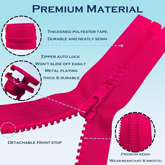 ANPURZII 2PCS #5 54 Inch ​​Magenta Separating Jacket Zippers - Image 3