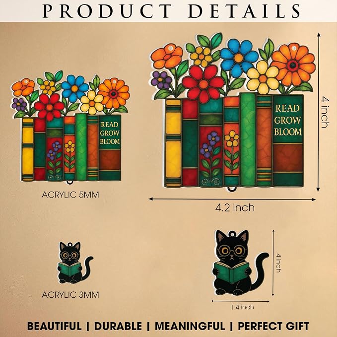 Book Lover Gifts for Mom, Mother’s Day, Faux Stained Glass Book Ornament - Image 3