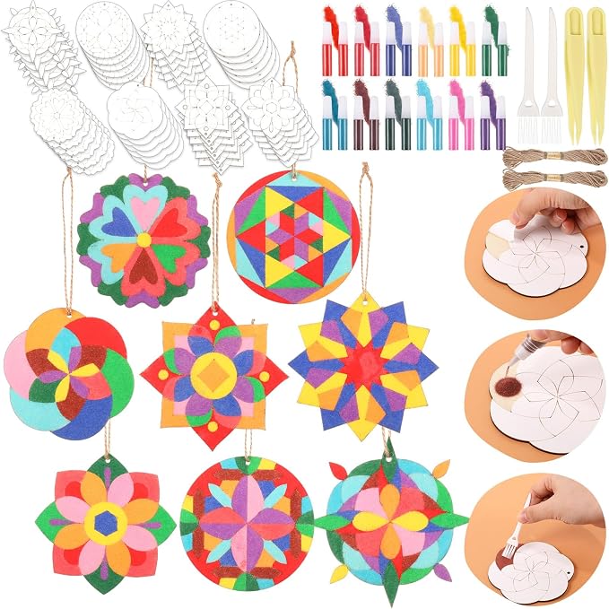 Weekgrat 48 Pcs 4 Inch Sand Painting Mandala Coloring Craft Kits Animal Wooden by Weekgrat