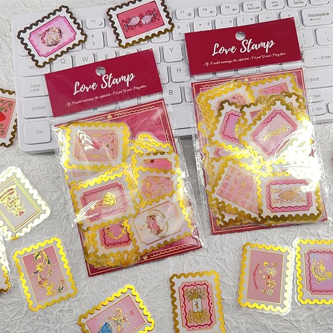 50 Pieces of Gold-Embossed Cartoon Love Stamp Stickers, Suitable - Image 7