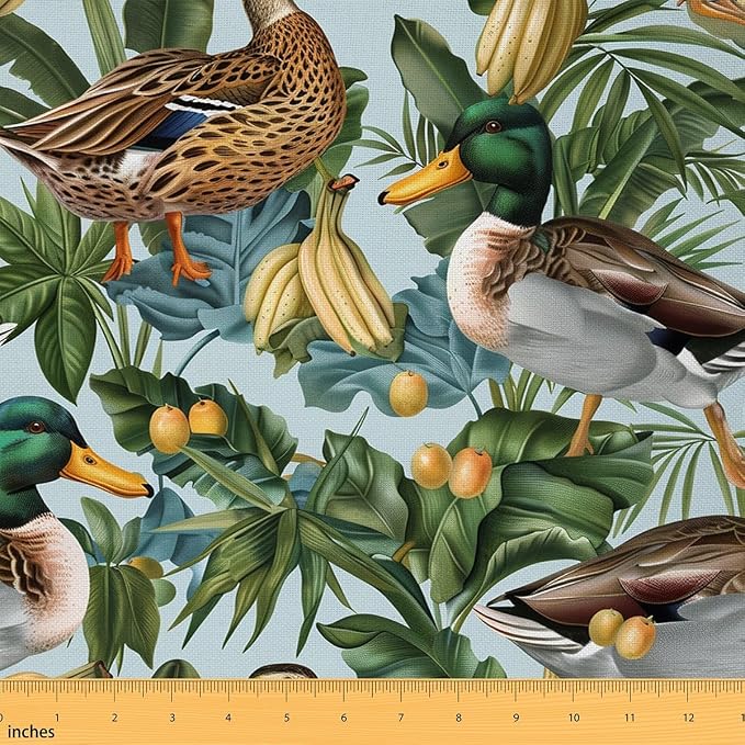 Wild Duck Fabric by The Yard, Tropical Banana Fruits WaterproofFabric, Rustic by CastleFairy