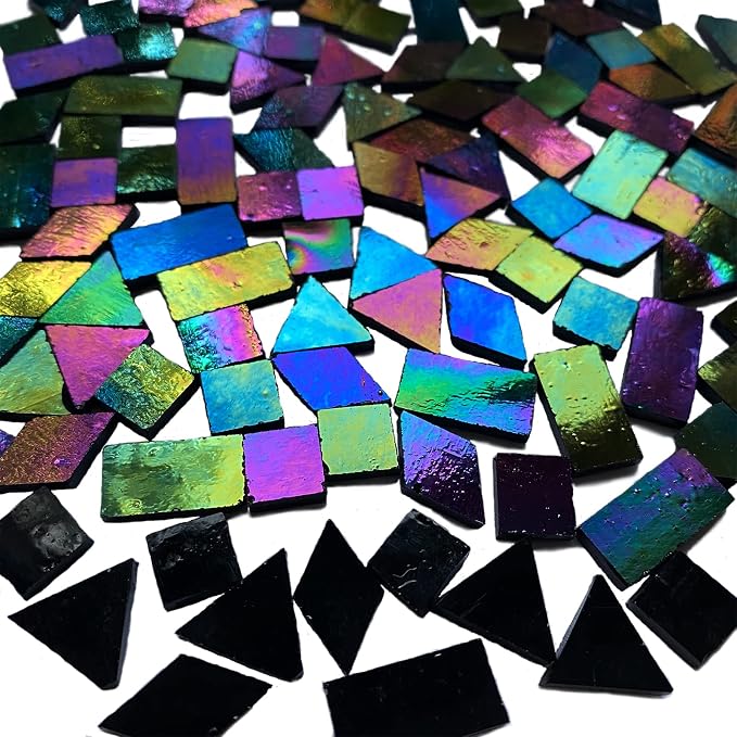 Iridescent Black Glass Mosaic Tiles, 280 Pieces Mixed 4 Shapes Stained Glass - Image 3