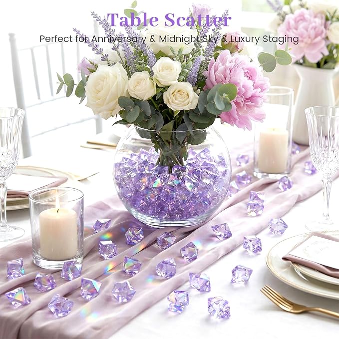 DomeStar 150PCS Purple Fake Ice, Fake Diamonds Sparkling Plastic Gems Vase - Image 4