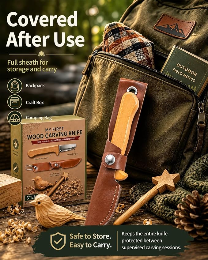 Whittling Knife for Kids, Safe Beginner Rounded Tip Wood Carving Knife for Boys - Image 7