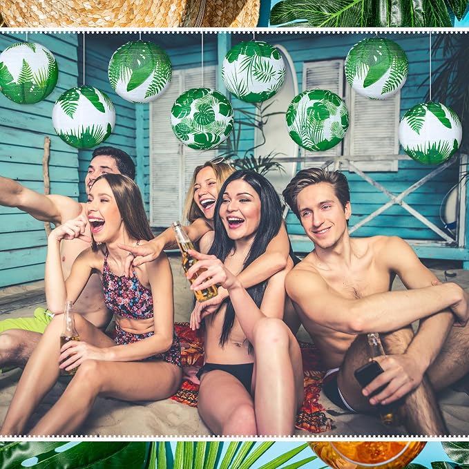 Panelee 12 Pcs Tropical Party Decorations Palm Leaves Paper Lanterns 8 Inch - Image 4