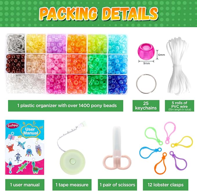 Pony Beads Kit for Keychain Making, Glow in the Dark Bead Pets for Kids - Image 6