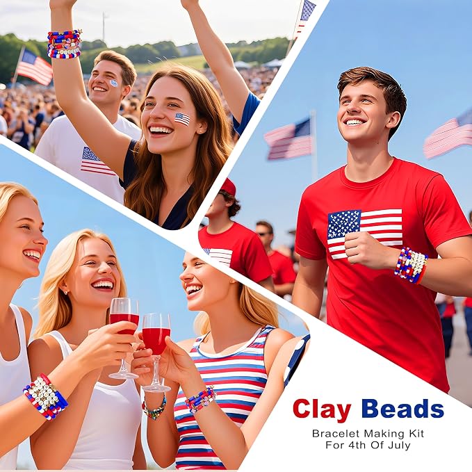 Redtwo 4th of July Red White and Blue Clay Beads Bracelet Making Kit - Image 3