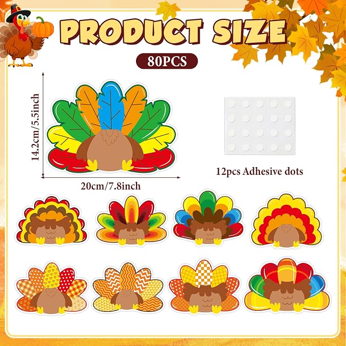 gisgfim 80Pcs Fall Decorations Bulletin Board Thanksgiving Turkey Paper - Image 2