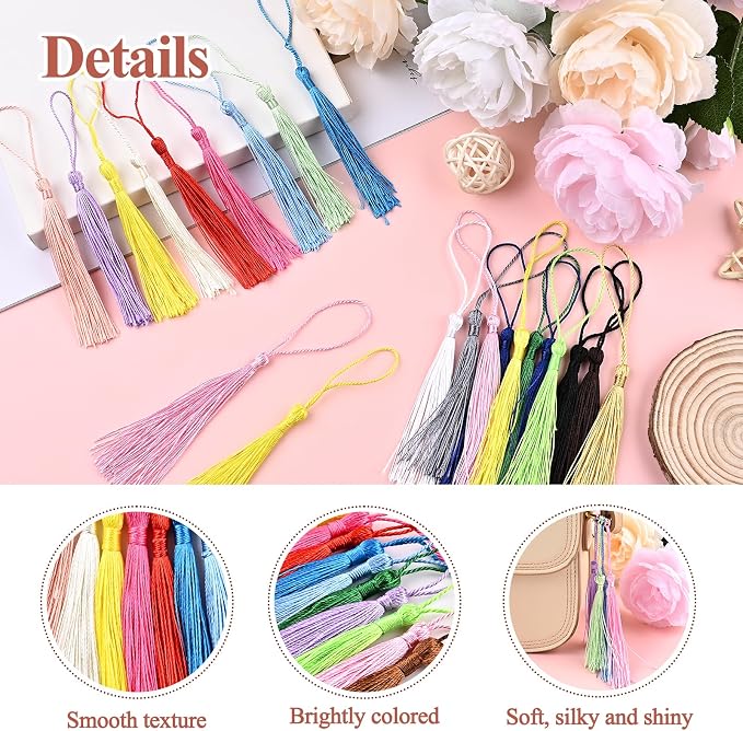 NACHLYNN 120 Pcs Bookmark Tassels Bulk 13cm/5 Inch Silky Handmade Soft Craft - Image 4