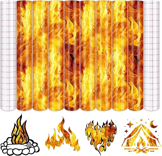 Tintnut Flame Pattern Permanent Vinyl 8 Pcs 12x10in Gold Adhesive Viny | by Tintnut