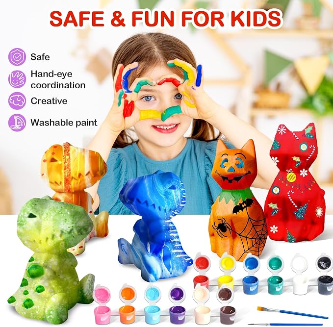 Goody King Paint Your Own Cat & Dinosaur Lamp Kit, Arts & Crafts - Image 3