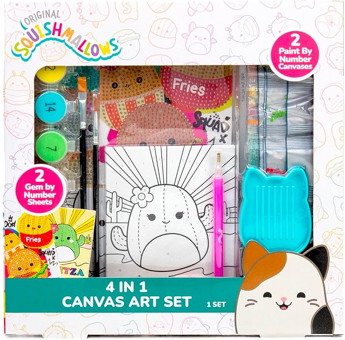 Squishmallows Original 4-in-1 Canvas Art Set, Paint by Numbers & Gem Art Crafts by Squishmallows