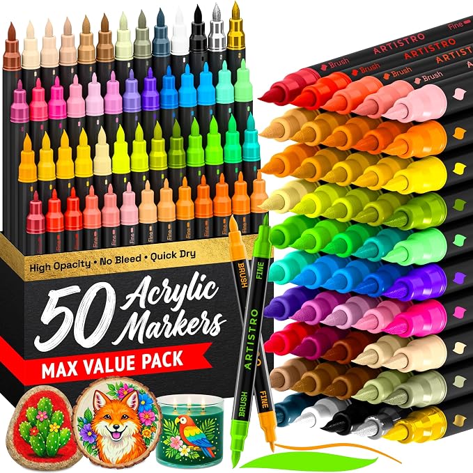 ARTISTRO Acrylic Glass Markers for Wine Glasses and Drinkware, Vibrant Dual Tip by ARTISTRO