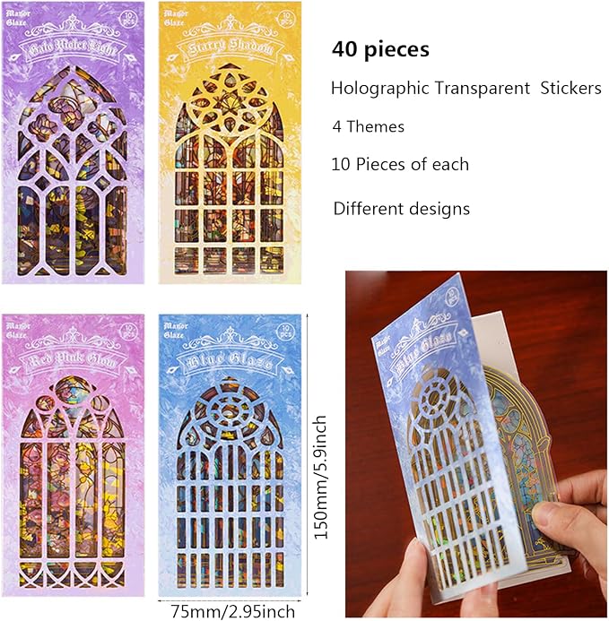 Holographic Transparent Glitter Stickers, 40 Pieces Window Frame Scrapbook Junk - Image 2