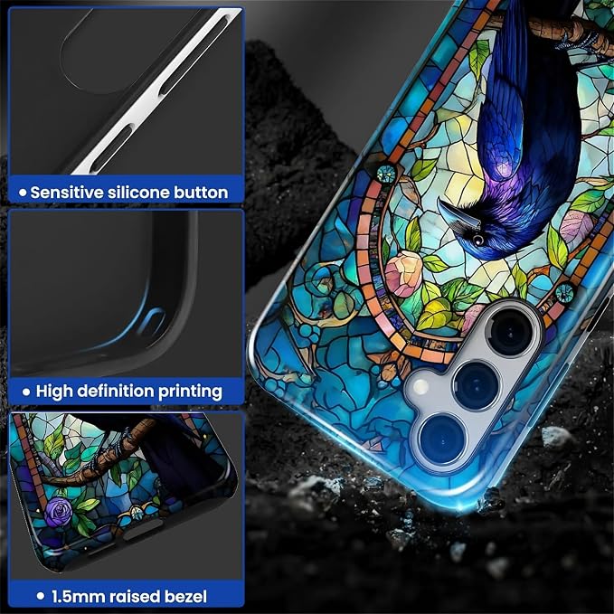 for Samsung Galaxy S24 Plus Case, Crow Faux Stained Glass Pattern Glossy 2 in 1 - Image 4