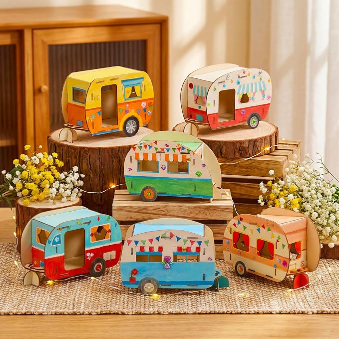 DoubleFill 12 Pack Camping Craft Kits DIY Unfinished Wooden Camper Craft Bulk - Image 4
