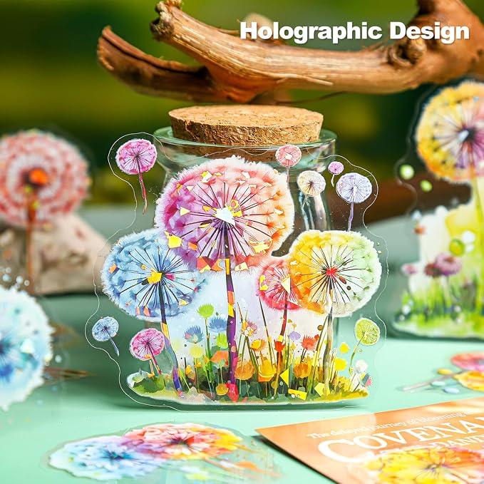 Dandelion Floral PET Stickers Set, Journaling, DIY Crafts, and Art Supplies - Image 3