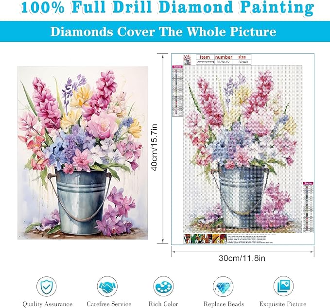 EIBEILI Diamond Art Kits for Adults-Colorful Flowers BucketDiamond Painting | - Image 4