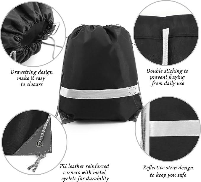 BeeGreen 30 Pieces Black Drawstring Backpacks Bulk Cinch Bags, Reflective - Image 4