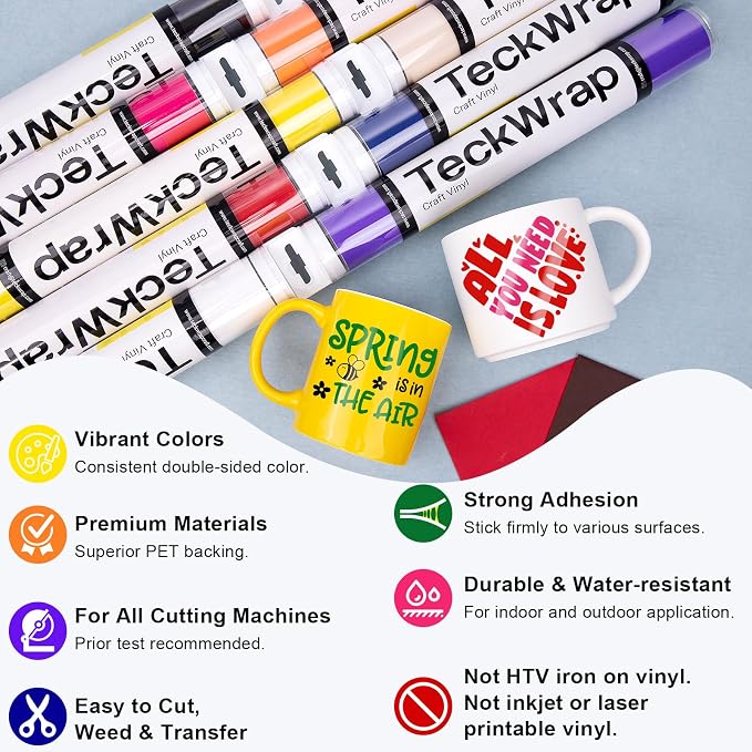 TECKWRAP 001 Glossy Permanent Vinyl - 12in x 3ft Rolls 10 Colors Adhesive Vinyl - Image 3