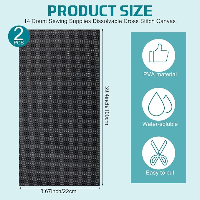 Breling 2 Pcs 39.37 x 8.66 Inches Water Soluble Cross Stitch Canvas 14 Count - Image 2