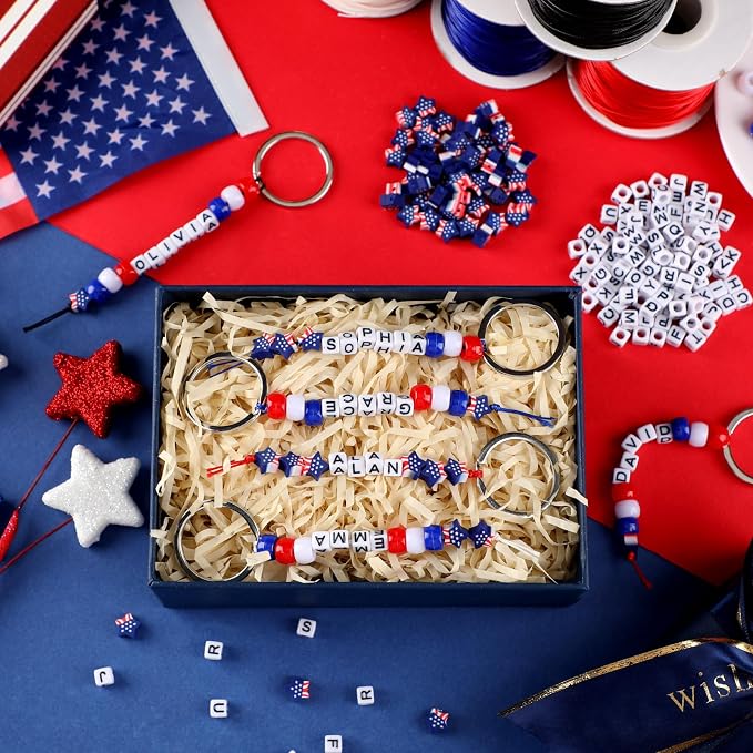 Landical 564 Pcs 4th of July Keychain Craft Kit DIY Patriotic Bead Keychain - Image 5