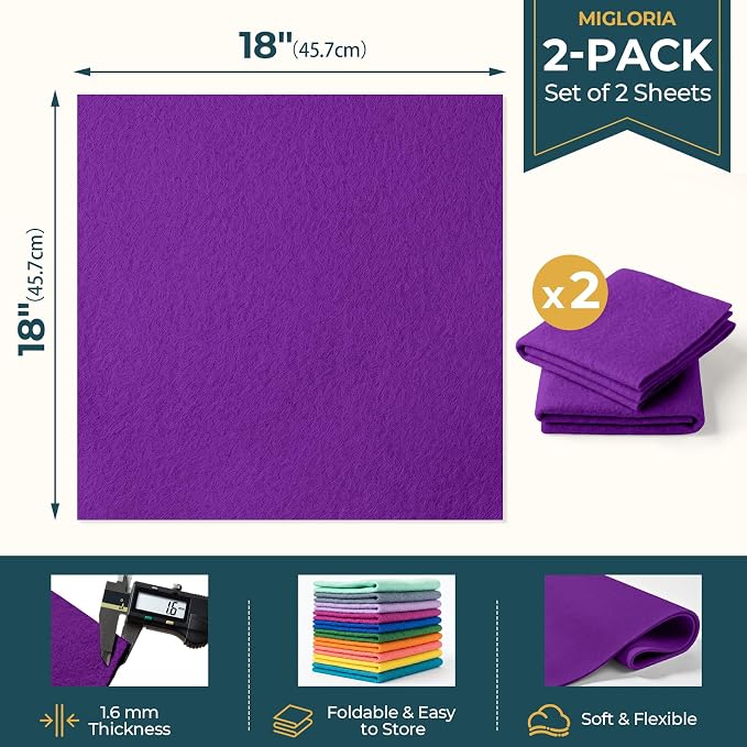 Felt Fabric Sheet 18 x 18 Inch, 1.6mm Thick | Soft and Flexible Nonwoven - Image 2