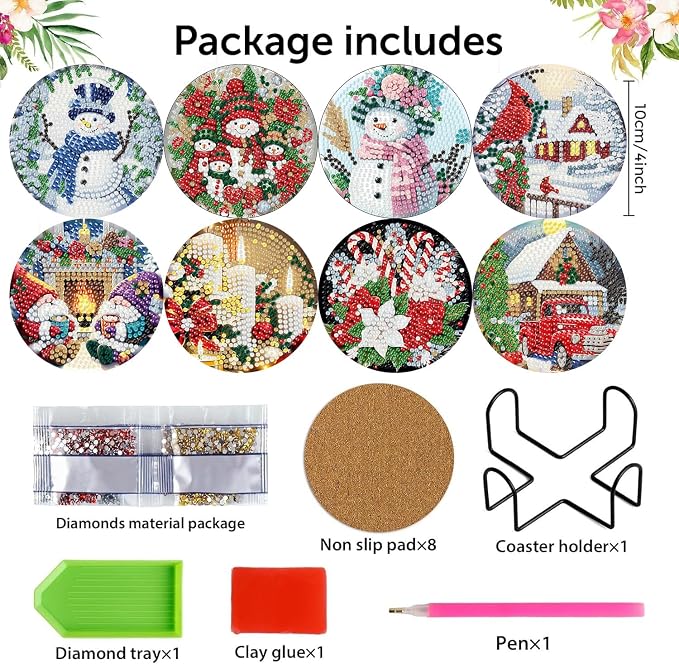 8 Pack Christmas Diamond Art Coasters, Diamond Painting Coasters Kits | - Image 2