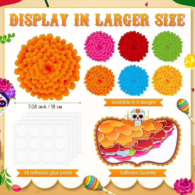 Taobary 24 Pcs 7.09'' Fiesta Flower Cutouts Classroom Bulletin Board - Image 5