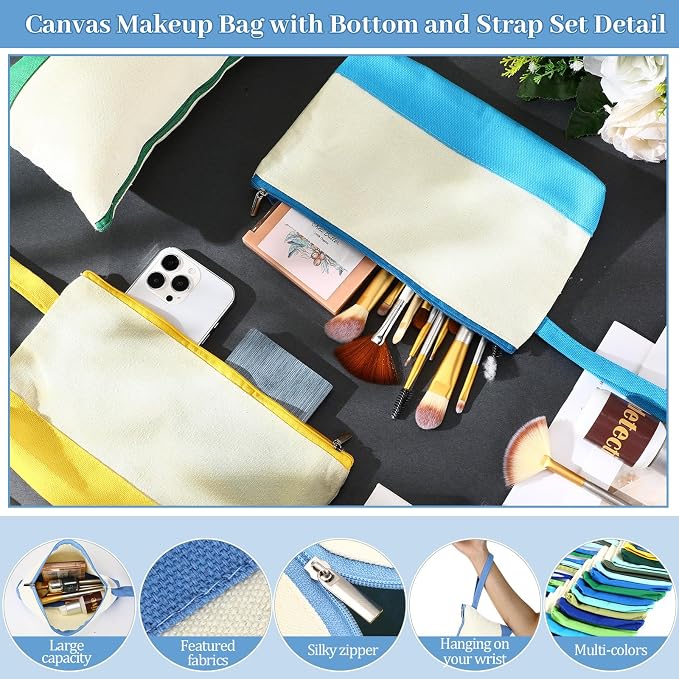 Silkfly 30 Pcs Cotton Canvas Makeup Bags Cosmetic Zipper Bags 10.2 x 5.5 x 2'' - Image 3
