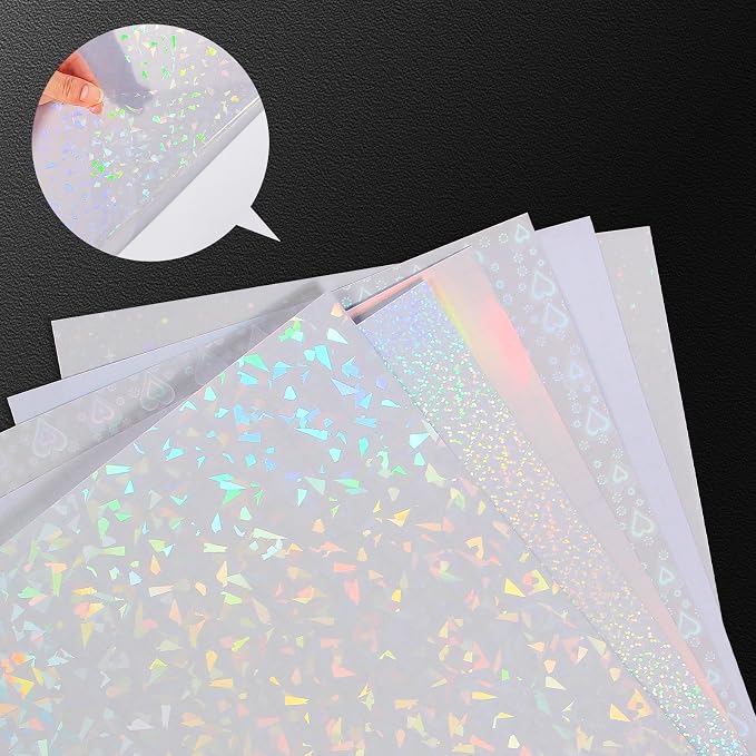 36 Sheets Holographic Sticker Paper Clear Self Adhesive Laminate Sheets | - Image 7