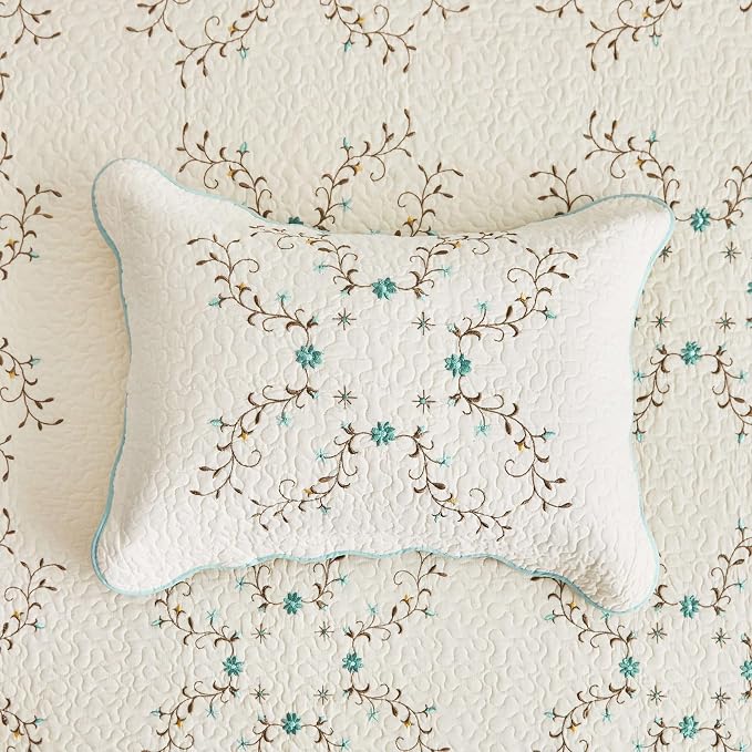 ROOMLIFE Quilt Set Queen Size 3D Floral Embroidery Pattern 3-Piece Cotton - Image 6