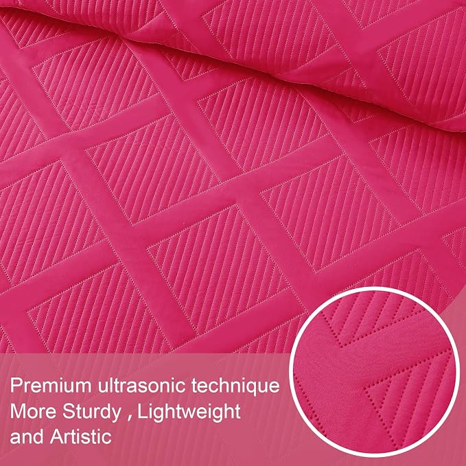 Exclusivo Mezcla Oversized King Quilt Set- Hot Pink Cal King Quilts Bedding Set - Image 4