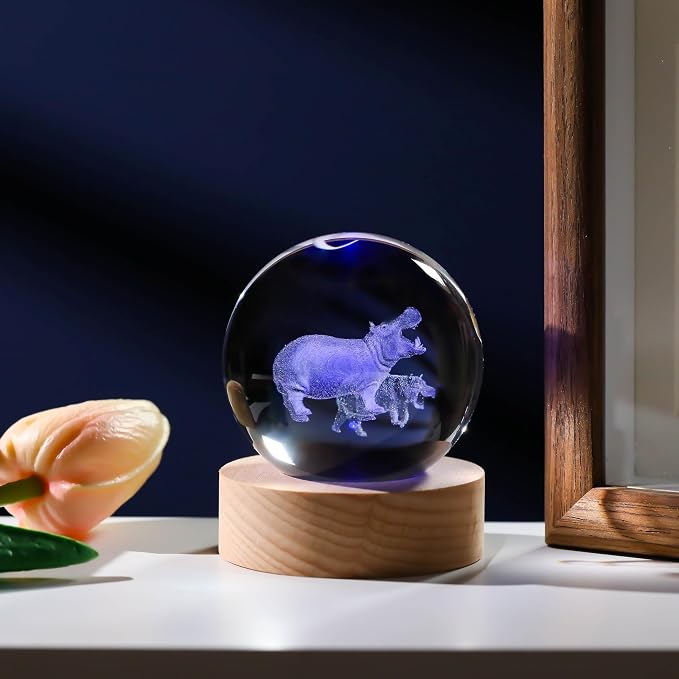 3D Hippopotamus Gifts for Women Crystals Ball 60mm - Image 5