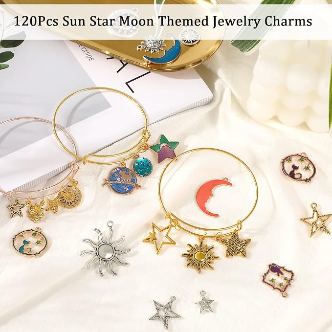SANNIX 120Pcs Mixed Sun Star Moon Charms Jewelry Making Gold Enamel Charm - Image 2