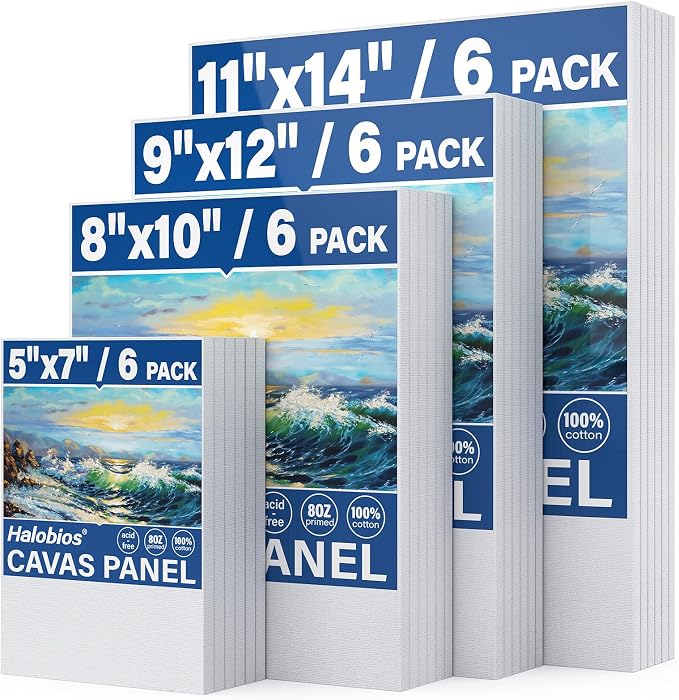 Halobios 24-Pack Canvas Boards for Painting, 6 of 5x7 8x10 9x12 11x14 Canvas by Halobios