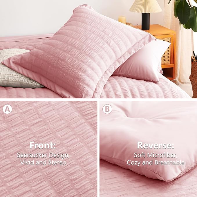 CozyLux King Size Comforter Set Pink Seersucker 7 Pieces Bed in a Bag King - Image 4