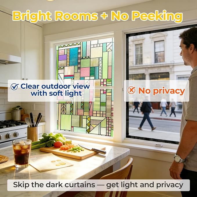 3D Stained Glass Window Privacy Film, Heat Control UV Blocking Static Cling - Image 3