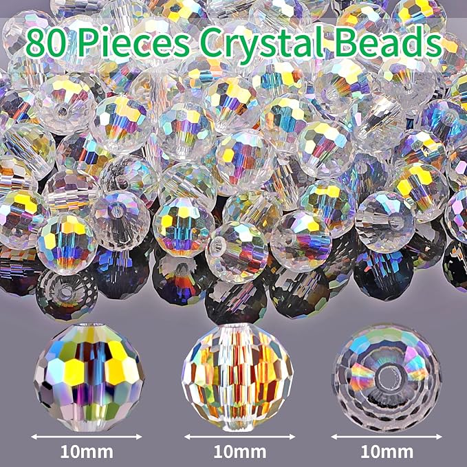 Crystal Glass Beads for Jewelry Making, 10 mm, AB | Iridescent Glass Beads Bulk - Image 2