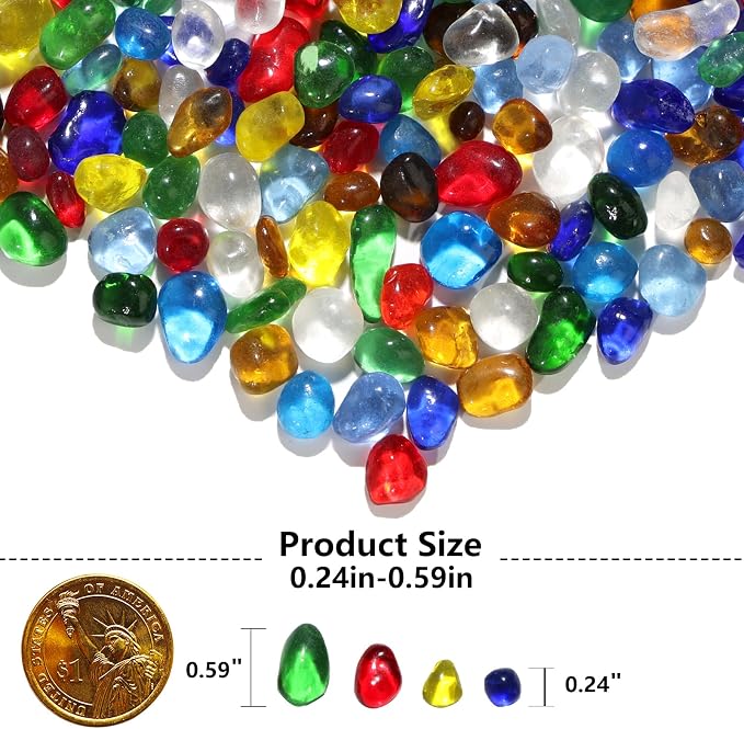 QYGL 0.55LB Colorful Clear Glass Pebbles, Tumbled Sea Glass Stones - Image 3